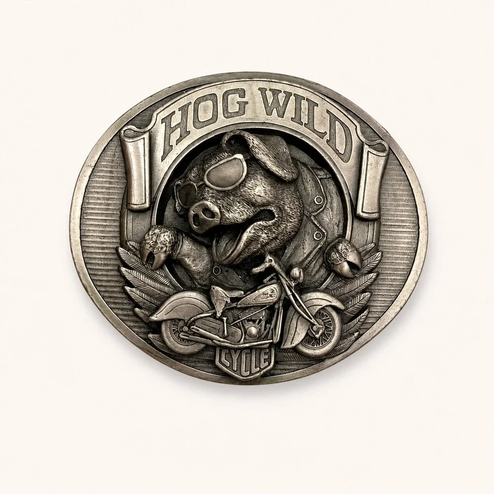 Vintage 1994 Bergamot Womens Belt Buckle Hog Wild Cycle Pig Biker USA Made Biker